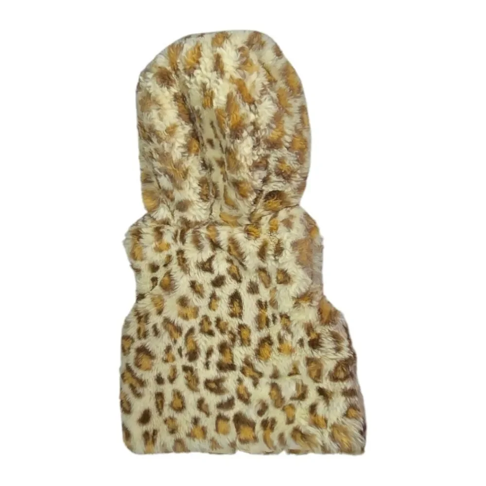 Leopard Print Faux Fur Baby Girls Vest 3M Newborn Hooded Sleeveless Zip Jacket